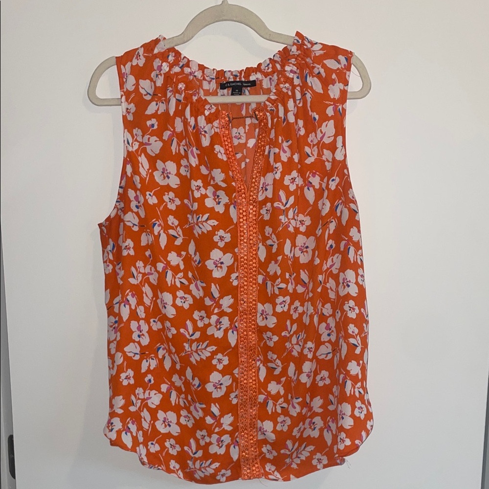 Zac & Rachel Orange and White Floral Blouse
